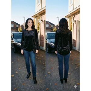 VTG AC American Collection Black Metallic Sparkly Party Top Blouse Womens Small